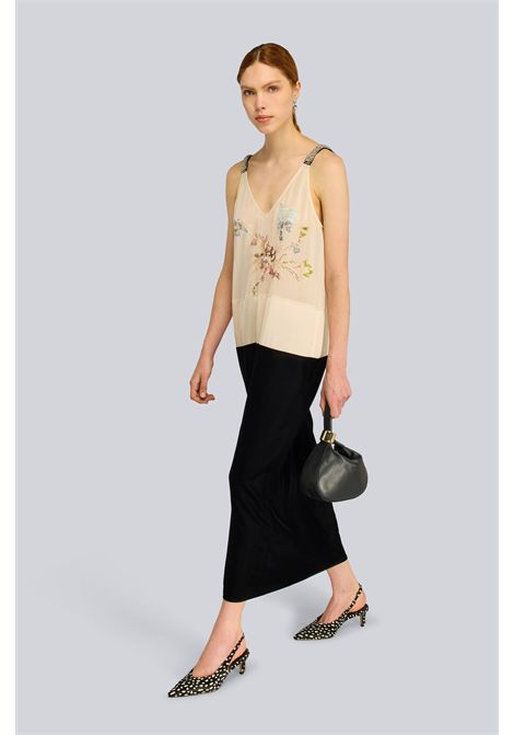 Semicouture Abito Titania in Georgette Ricamata e Ciniglia Sand-Nero Donna SEMICOUTURE | Abiti | S6WU50E42-Y
