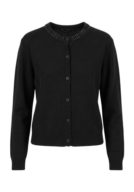 Semicouture Cardigan Hennie in Misto Cashmere con Strass Nero Donna SEMICOUTURE | Cardigan | Y6WH64Y69-0