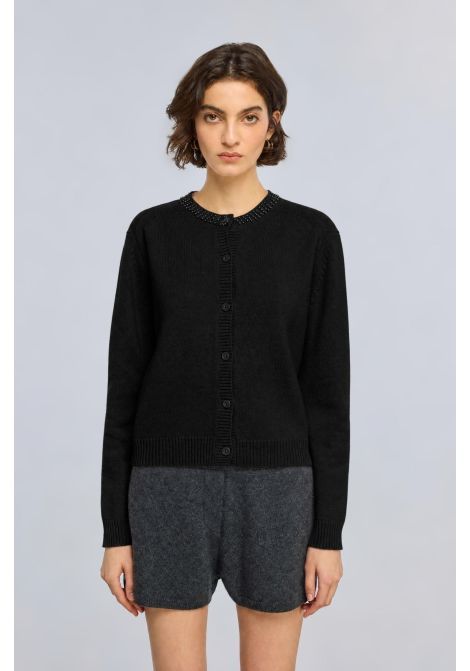 Semicouture Cardigan Hennie in Misto Cashmere con Strass Nero Donna SEMICOUTURE | Cardigan | Y6WH64Y69-0