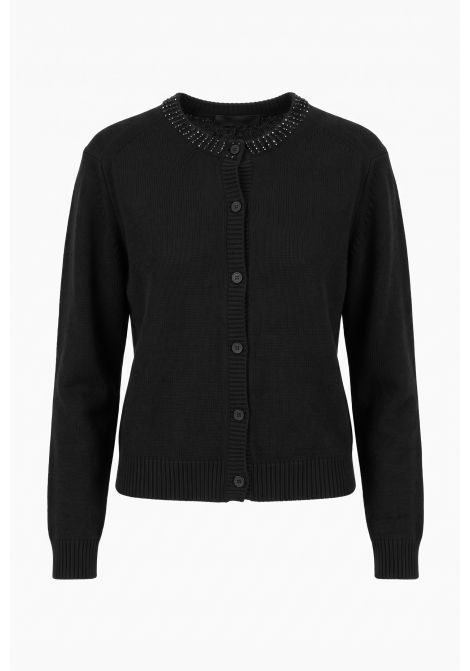 Semicouture Cardigan Hennie in Misto Cashmere con Strass Nero Donna SEMICOUTURE | Cardigan | Y6WH64Y69-0