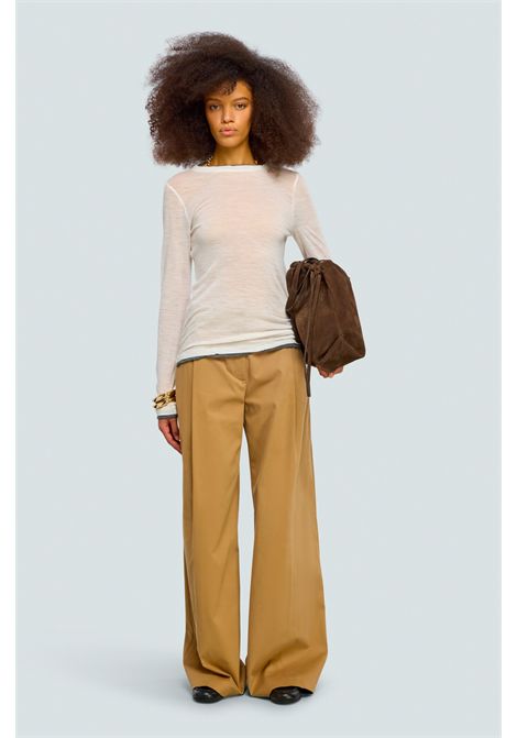 Semicouture Pantalone Emily in Gabardina Cammello Donna SEMICOUTURE | Pantaloni | Y6WO17E41-2