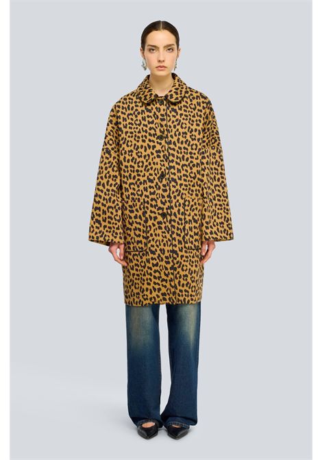 Semicouture Cappotto Dana in Gabardina Stampata Macula Cammello Donna SEMICOUTURE | CAPPOTTI | Y6WO36MAC45