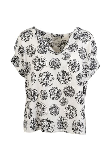 Alessia Santi White Cotton Blouse with Black Pattern and V-Neckline ALESSIA SANTI |  | 45048S2128