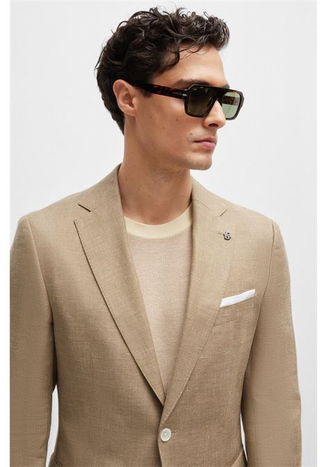 Slim fit jacket in virgin wool and patterned linen BOSS |  | 50514594260