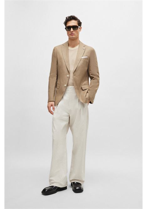 Slim fit jacket in virgin wool and patterned linen BOSS |  | 50514594260