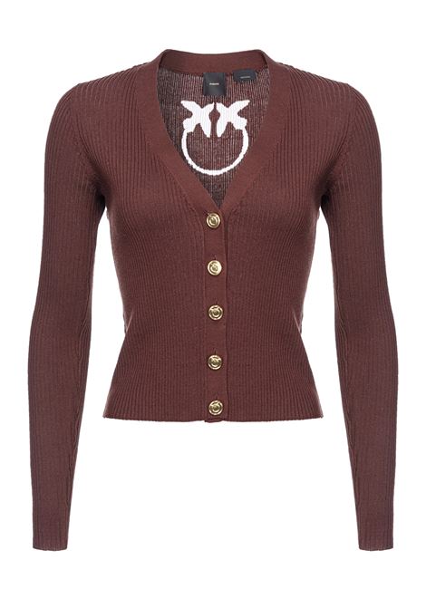 Cardigan aderente in misto seta e cotone a costine con logo Love Birds trasparente di PINKO PINKO | Cardigan | 102018-A1KWL74