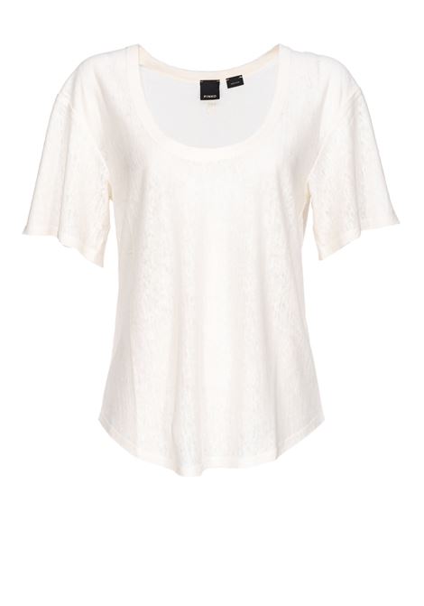 T-shirt a maniche corte in jersey di lino fiammato con ricamo logo Love Birds di PINKO PINKO | T-shirt | 103599-A1U9Z05