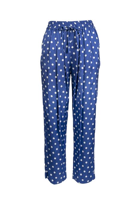 Pantalone Azzurro a Pois Bianchi in Viscosa SEMICOUTURE | Pantaloni | Y4SS06POI06
