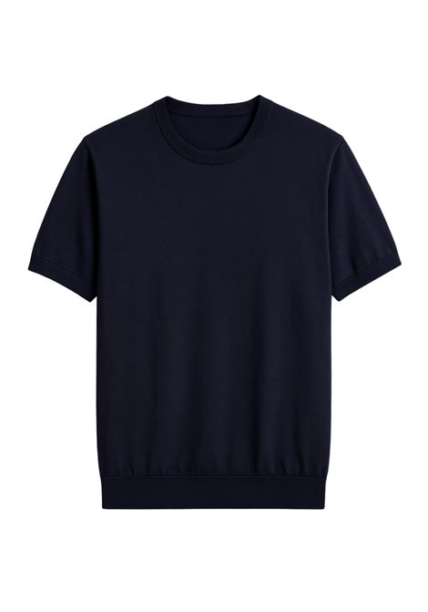 Alpha Studio AU-1020C midnight blue crepe cotton sweater with a sleek, urban style, perfect for the summer season. ALPHA STUDIO |  | AU-1020C1001