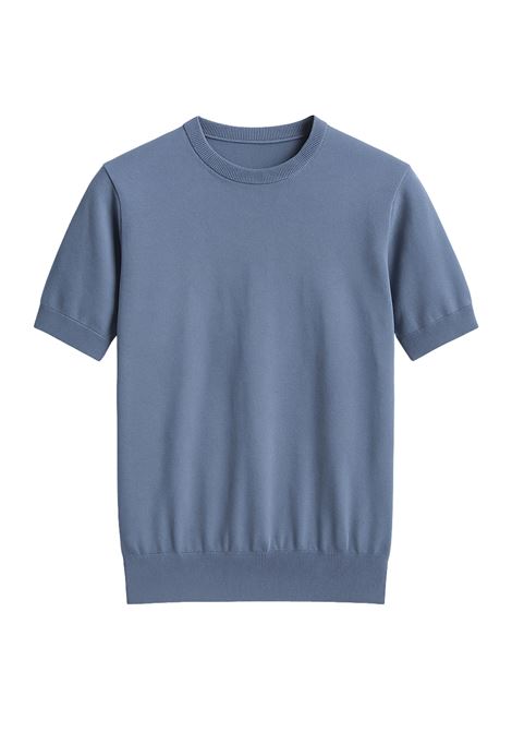 Alpha Studio AU-1020C sweater made of crepe cotton, urban fit, chambray color: essential, fresh and perfect for a sophisticated look. ALPHA STUDIO |  | AU-1020C1004