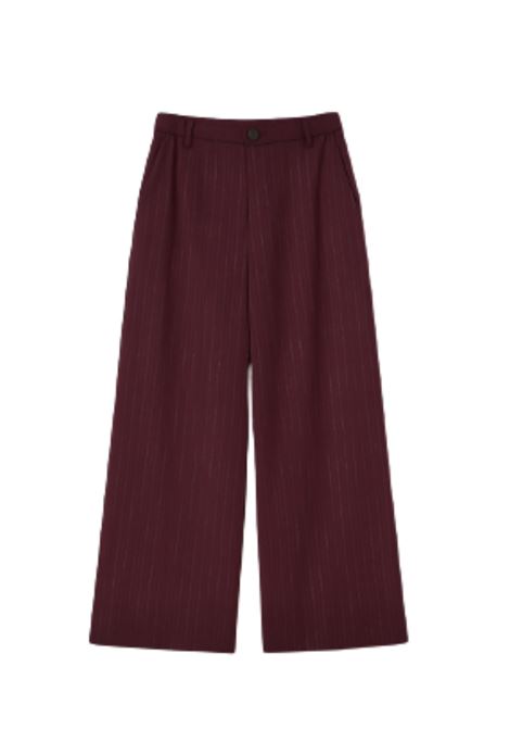 Plum-colored palazzo pants with elegant lurex stripes, high waist and wide line for a sophisticated and feminine look. ATTIC AND BARN |  | MATPA0130492