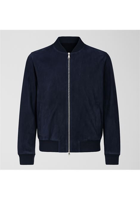 Relaxed elegance in a refined version: blue suede Barba bomber jacket with metal zipper and knit trim, perfect for sophisticated yet casual style. BARBA |  | 4820110