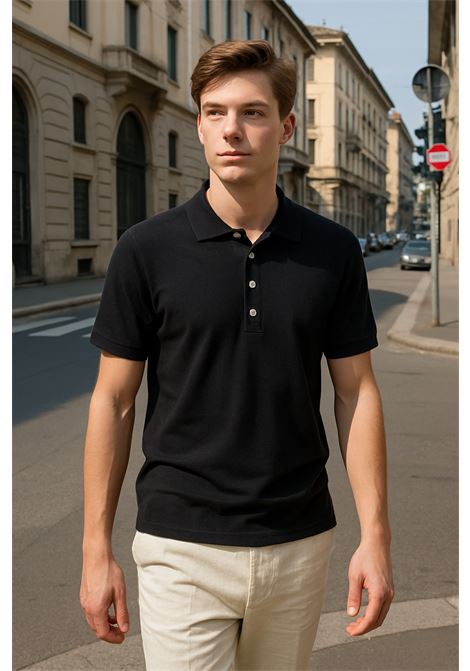 Polo Uomo Grifoni Nera in Cotone Leggero con Bottoni Bianchi GRIFONI | Polo | 110006/117003