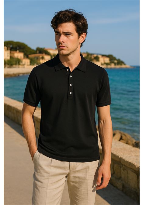 Polo Uomo Grifoni Nera in Cotone Leggero con Bottoni Bianchi GRIFONI | Polo | 110006/117003