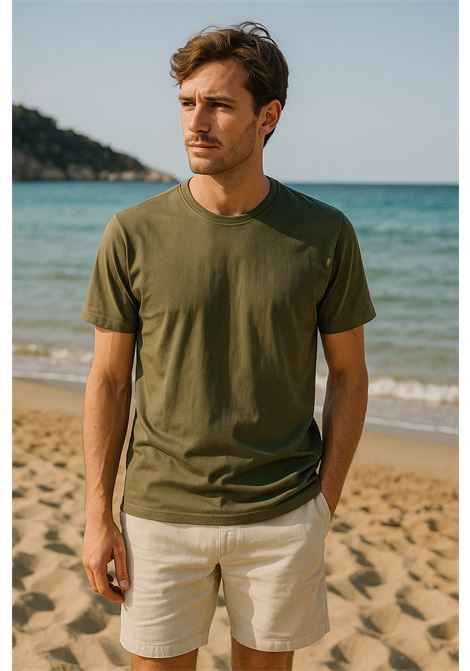 A modern classic: moss green T-shirt in pure cotton by Grifoni, minimal and versatile. GRIFONI |  | 180001/54068