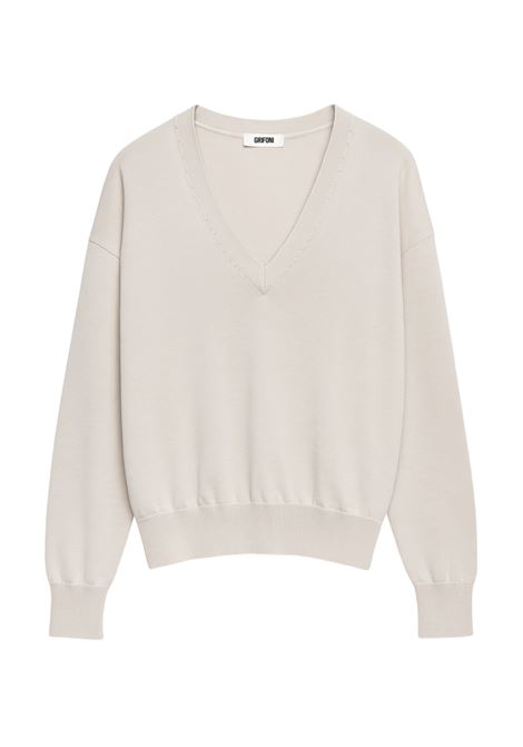 Maglia Donna Beige Chiaro in Cotone con Scollo a V - Grifoni GRIFONI | Maglieria | 210000SR/1181327