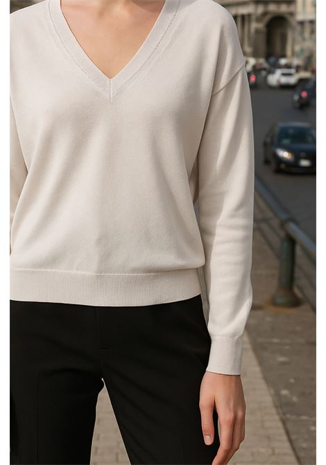 Maglia Donna Beige Chiaro in Cotone con Scollo a V - Grifoni GRIFONI | Maglieria | 210000SR/1181327