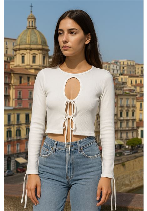 Top Crop Bianco con Cut-Out e Lacci - Grifoni GRIFONI | Maglieria | 210021/116045