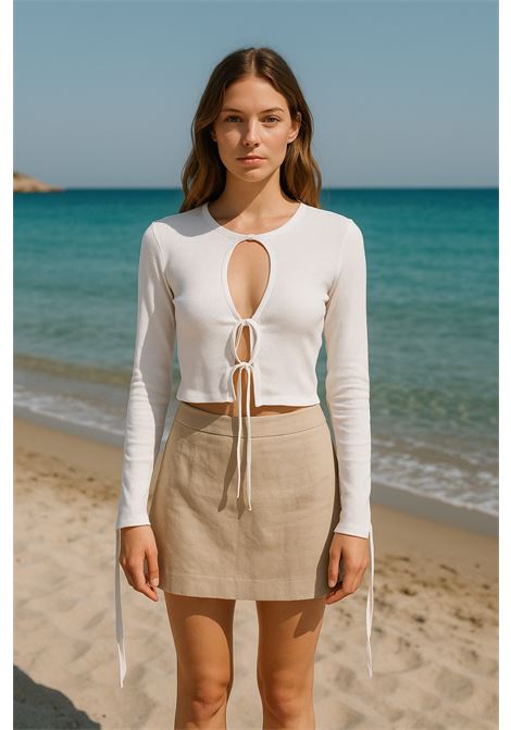 Top Crop Bianco con Cut-Out e Lacci - Grifoni GRIFONI | Maglieria | 210021/116045