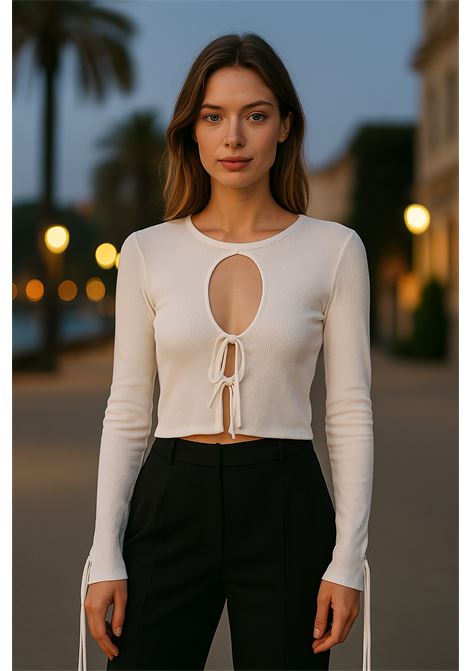 Top Crop Bianco con Cut-Out e Lacci - Grifoni GRIFONI | Maglieria | 210021/116045