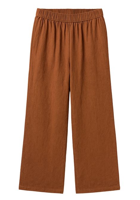 Pantaloni GRIFONI Donna in Lino Tabacco  Gamba Ampia e Vita Elasticizzata GRIFONI | Pantaloni | 240072/8056