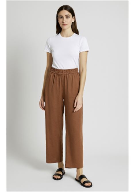 Pantaloni GRIFONI Donna in Lino Tabacco  Gamba Ampia e Vita Elasticizzata GRIFONI | Pantaloni | 240072/8056