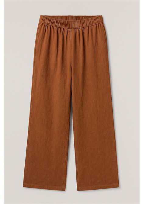 Pantaloni GRIFONI Donna in Lino Tabacco  Gamba Ampia e Vita Elasticizzata GRIFONI | Pantaloni | 240072/8056