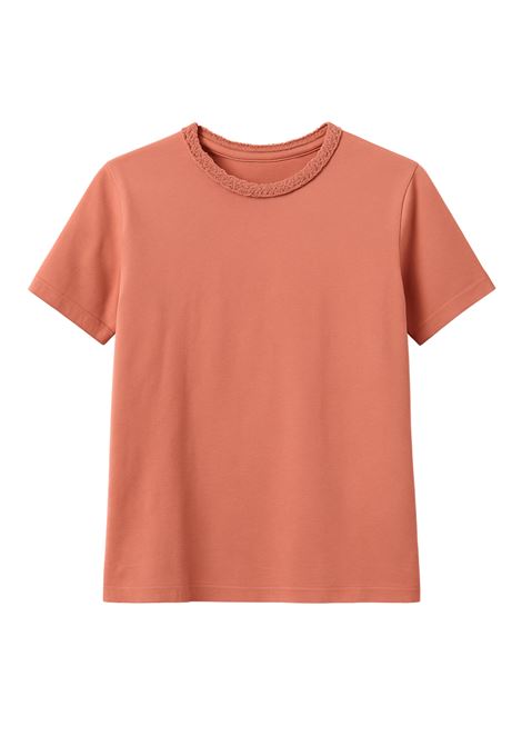 T-shirt Donna in Cotone Rame con Collo Ricamato  Grifoni GRIFONI | T-shirt | 280052R/54553