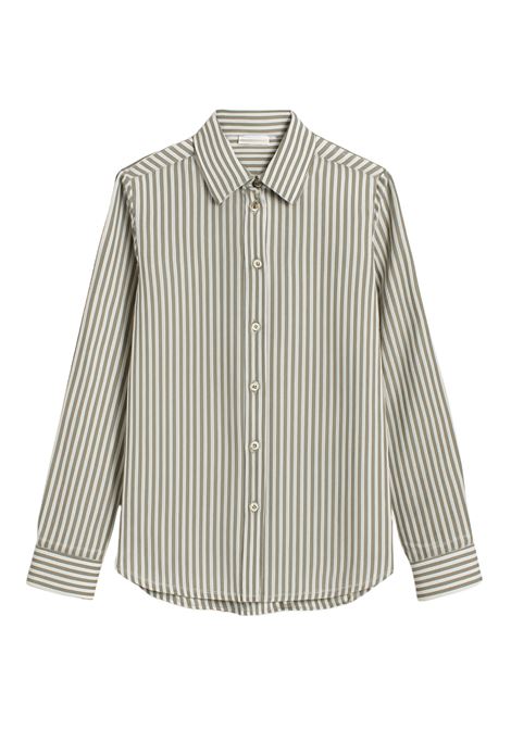 Women's white and gray-green-desert striped shirt made of semi-transparent cotton with a straight cut and classic collar. JUCCA |  | J4112040/24R803