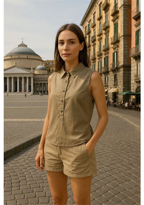 Top senza maniche in cotone con nodo frontale  Verde khaki JUCCA | Camicie | J4112200/27B803