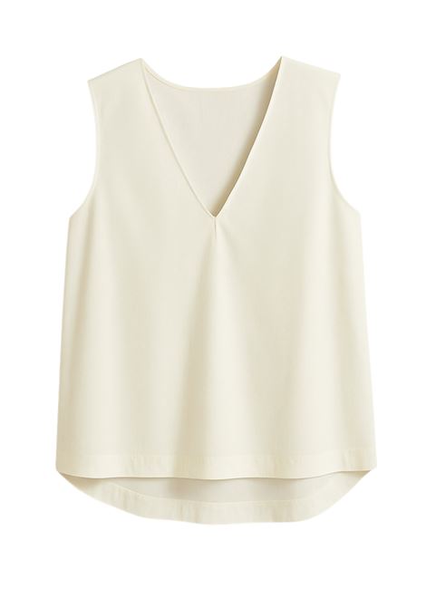 Top Smanicato in Raso Panna con Scollo a V - JUCCA JUCCA | Top & T-shirt | J4152016/L/03045