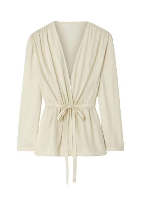 Blusa in Georgette Ghiaccio con Drappeggio e Cintura  JUCCA JUCCA | Bluse | J4152099/15077