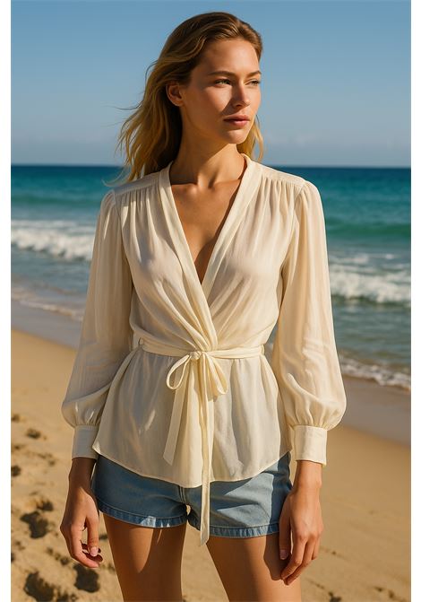 Blusa in Georgette Ghiaccio con Drappeggio e Cintura  JUCCA JUCCA | Bluse | J4152099/15077