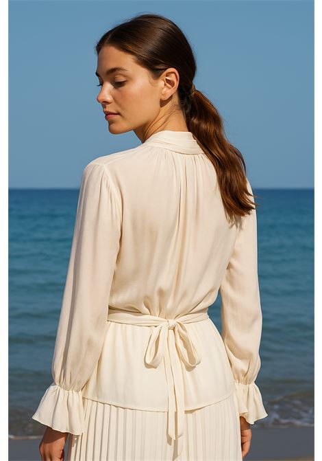 Blusa in Georgette Ghiaccio con Drappeggio e Cintura  JUCCA JUCCA | Bluse | J4152099/15077