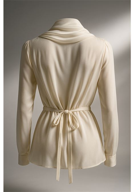 Blusa in Georgette Ghiaccio con Drappeggio e Cintura  JUCCA JUCCA | Bluse | J4152099/15077