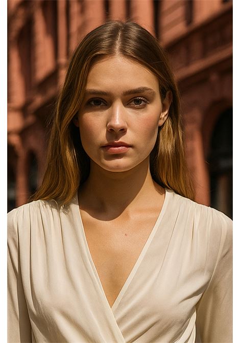 Blusa in Georgette Ghiaccio con Drappeggio e Cintura  JUCCA JUCCA | Bluse | J4152099/15077