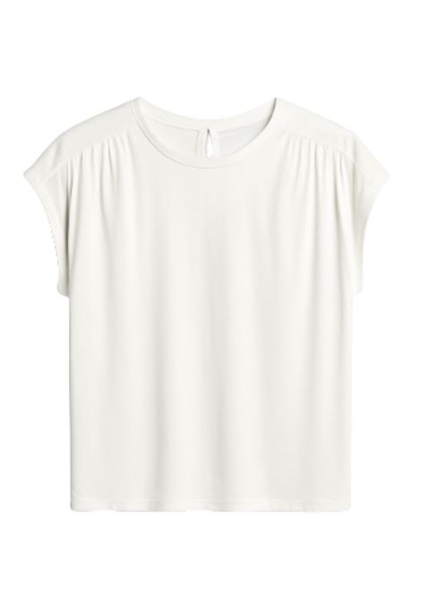 Blusa bianca JUCCA in tessuto fluido con manica corta arricciata  Eleganza essenziale Made in Italy JUCCA | T-shirt | J4152170/01001