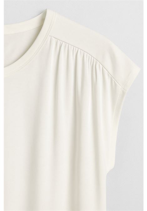 Blusa bianca JUCCA in tessuto fluido con manica corta arricciata  Eleganza essenziale Made in Italy JUCCA | T-shirt | J4152170/01001