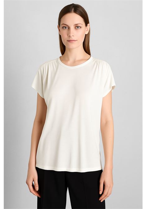 Blusa bianca JUCCA in tessuto fluido con manica corta arricciata  Eleganza essenziale Made in Italy JUCCA | T-shirt | J4152170/01001