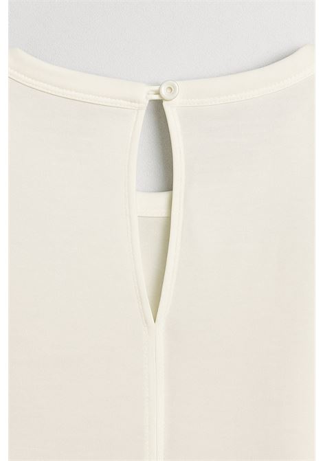Blusa bianca JUCCA in tessuto fluido con manica corta arricciata  Eleganza essenziale Made in Italy JUCCA | T-shirt | J4152170/01001