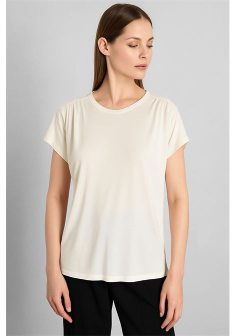 Blusa bianca JUCCA in tessuto fluido con manica corta arricciata  Eleganza essenziale Made in Italy JUCCA | T-shirt | J4152170/01001