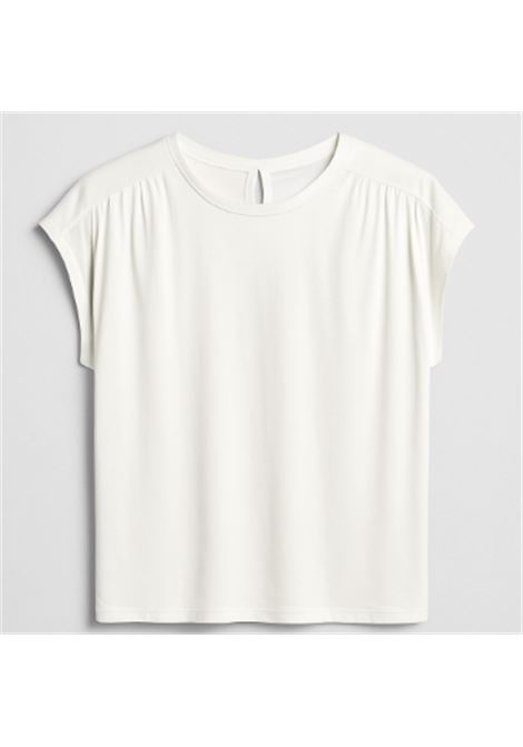Blusa bianca JUCCA in tessuto fluido con manica corta arricciata  Eleganza essenziale Made in Italy JUCCA | T-shirt | J4152170/01001