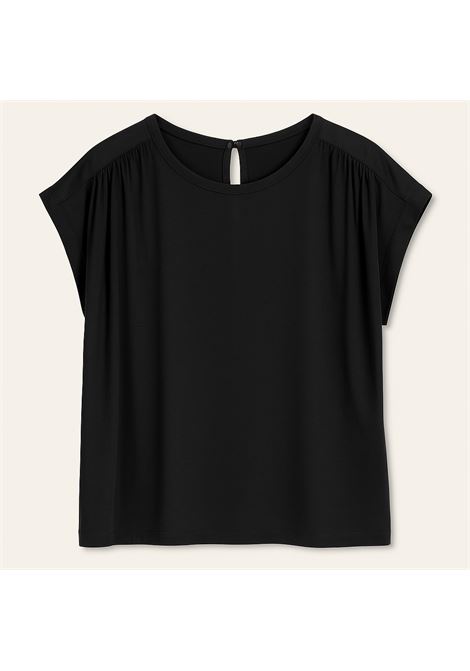 Blusa in Jersey Nero con Manica Morbida e Dettaglio Arricciato - JUCCA JUCCA | T-shirt | J4152170/01003
