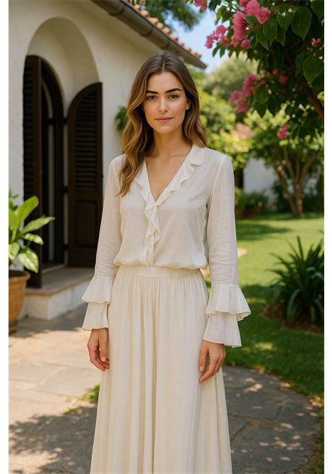Blusa Volant Ghiaccio in Seta Leggera JUCCA JUCCA | Bluse | J4152181/15077