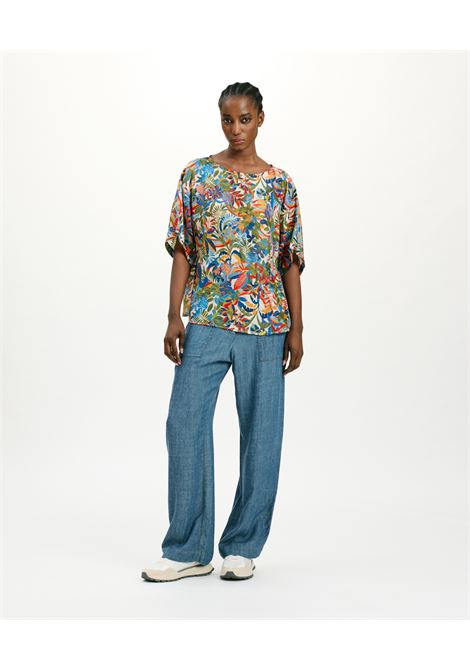 Blusa jari in habutai stampato - multicolor panna MOMONI | Bluse | MOBL0041175