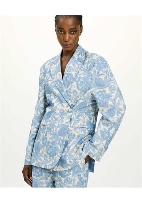 Giacca capoeira in jaquard tropical - burro/blu navy MOMONI | Giacche | MOJA003MO051184
