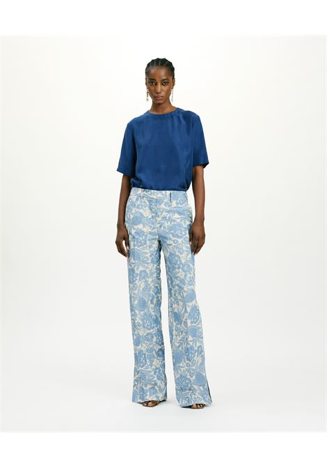 Pantaloni santiago in jaquard tropical - burro/blu navy MOMONI | Pantaloni | MOPA0021184
