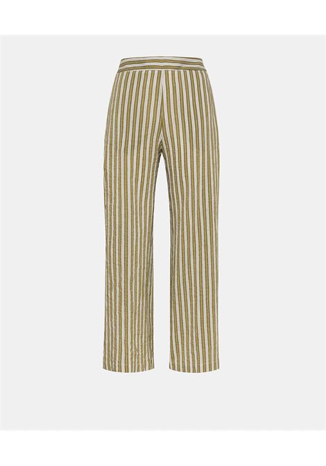 Pantaloni juan in cotone e seta rigato - panna/verde MOMONI | Pantaloni | MOPA0061062