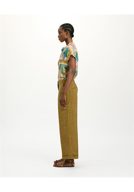 Pantaloni thiago in viscosa e lino - olio MOMONI | Pantaloni | MOPA0100731