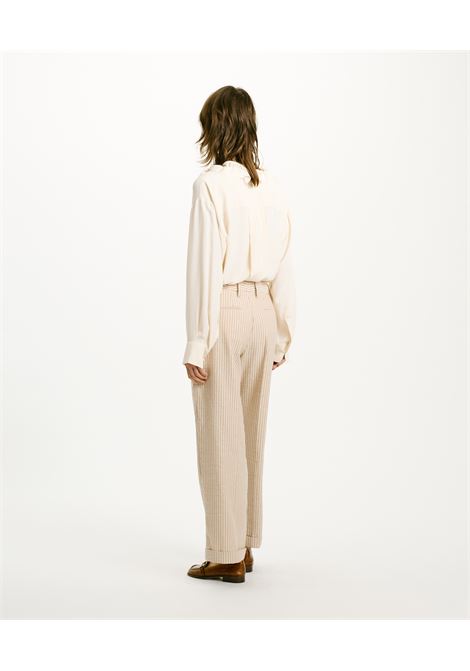 Pantaloni Janeiro in Cotone/Canapa Rigato - Cognac/Panna MOMONI | Pantaloni | MOPA0446225